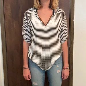Striped top with cropped sleeve